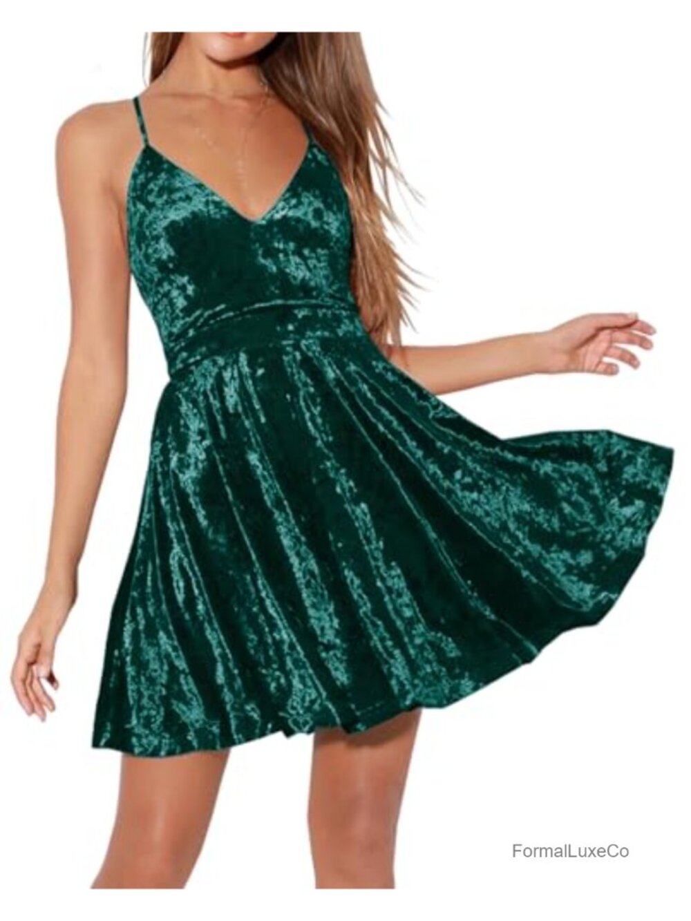 Crushed Velvet V-Neck Sleeveless Swing Mini Dress Party Club